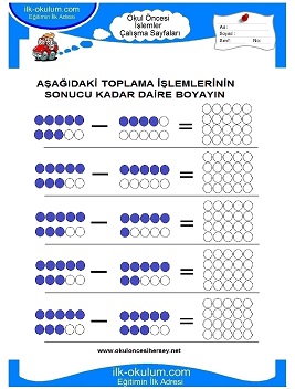 Çocuklar İçin toplam işlemi yaprak testleri 